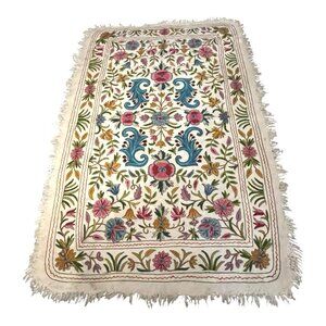 vintage Kashmiri Pure Wool Namda hand felted and embroidered area rug 70 x 52 ''